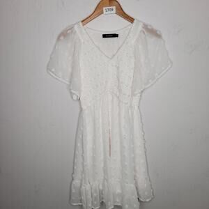 Teacrew Babydoll Mini Dress Size Small White Smocked Romantic Ruffles Boho Tired